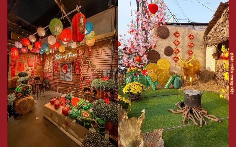 Trang trí tiểu cảnh Tết xưa ngoài trời